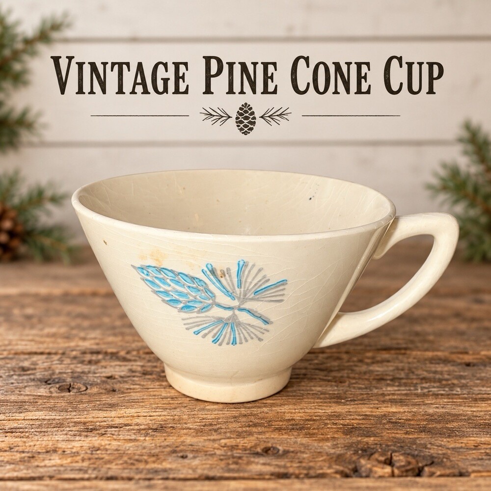 Vintage Stetson Marcrest Misty Pine Teacup Blue Pine Cone USA MCM Cup
